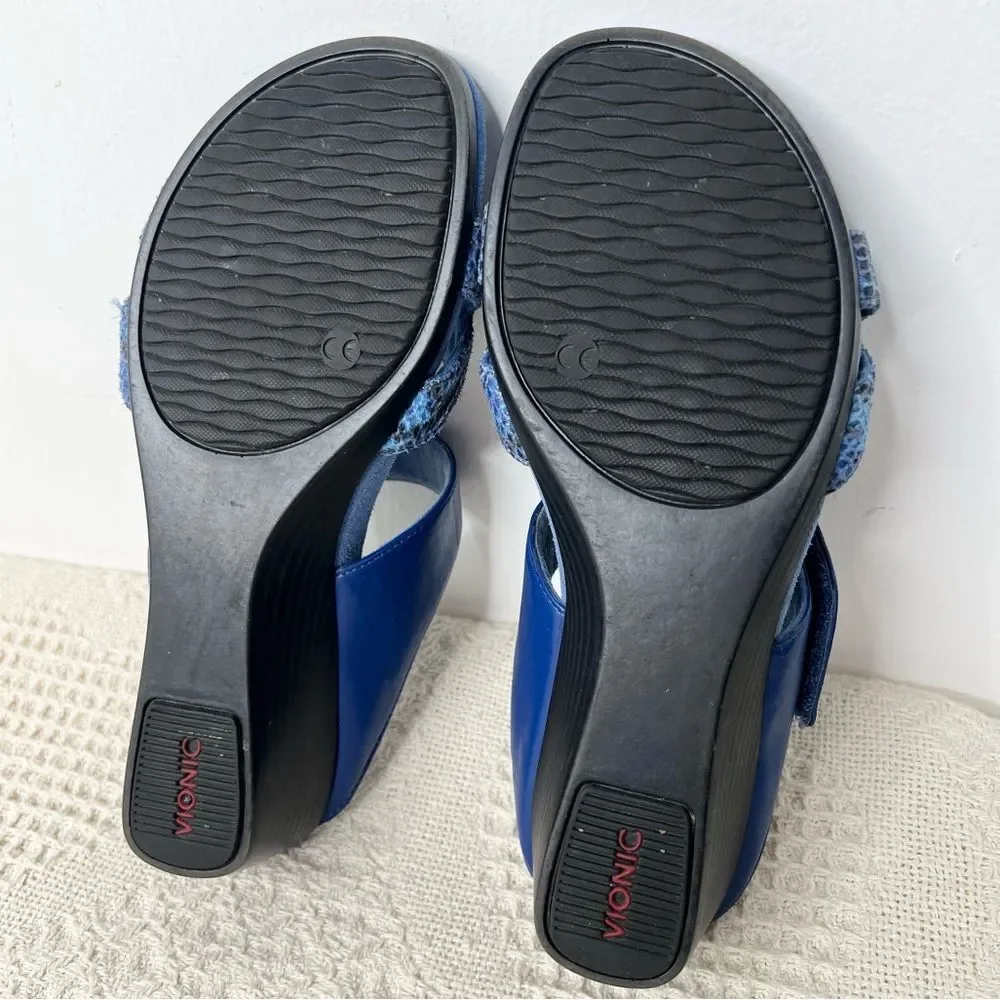 Vionic Chrissy Wedge Slide Sandals Blue Snake